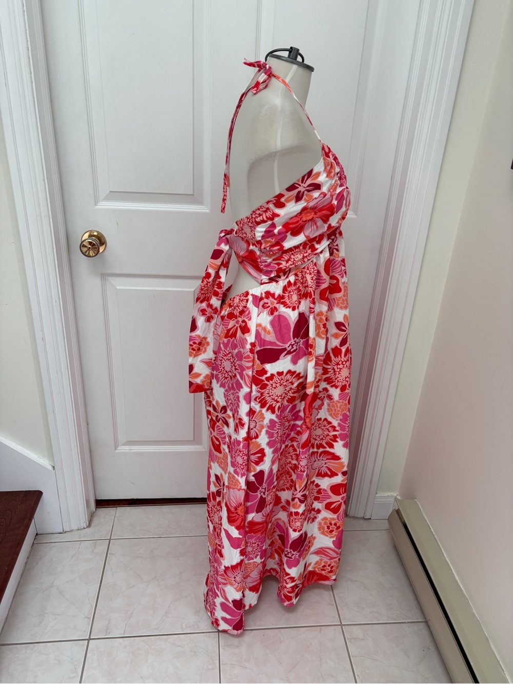 Tropical Halter Maxi Dress in Pink and Red Floral - Picture 4 of 7